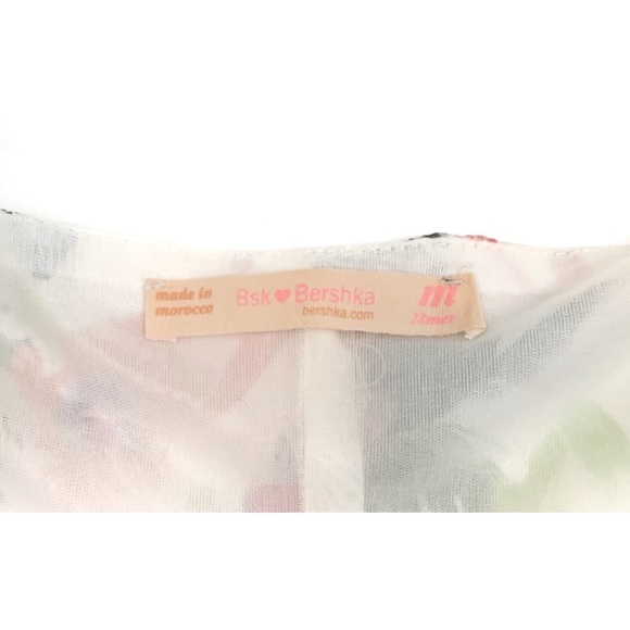 Bsk Bershka Floral Flowers Sundress Summer Cutout Flowy Vacation Tropical Creme - Picture 9 of 13